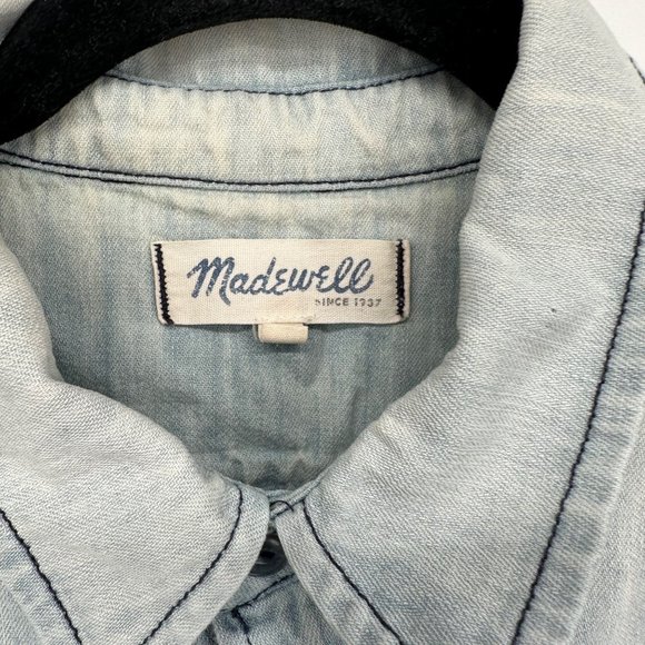Madewell Blue Denim Chambray 100% Cotton Button Front Long Sleeve Top Sz M - Picture 3 of 4